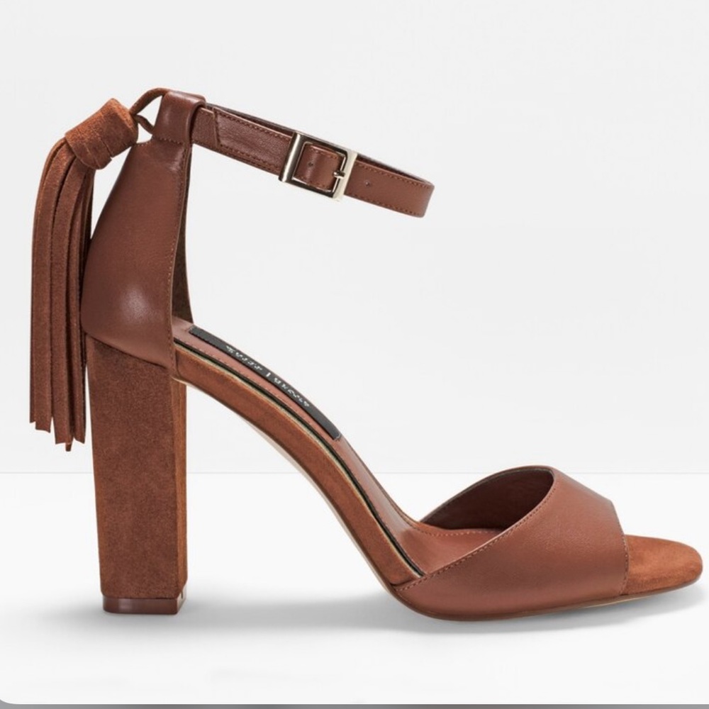Brown tassel block  heel sandals
